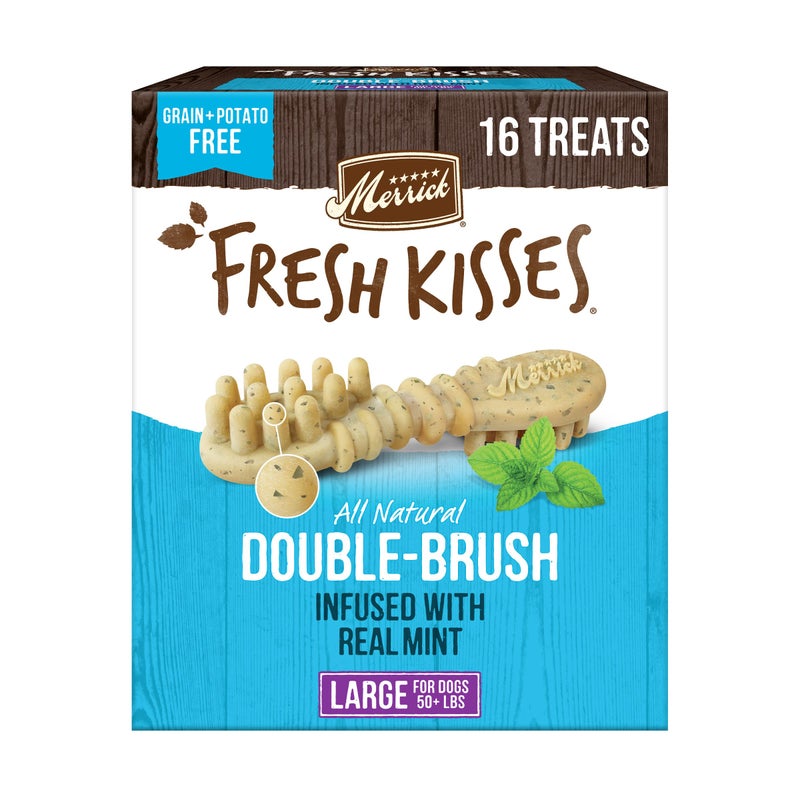 Merrick Fresh Kisses Natural Dental Chews, Toothbrush Shape Treat Infused With Real Mint, For Large Dogs - 16 ct. Box - Image 1